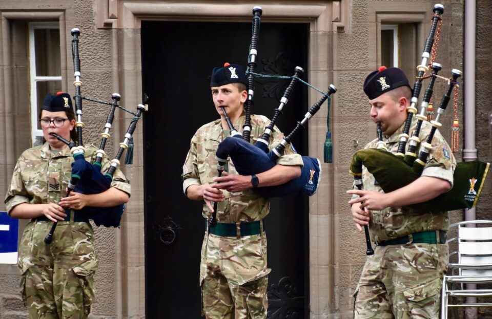 Pipers playing.